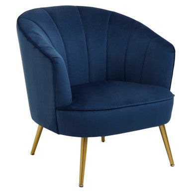 Blue armchair with gold legs on a white background