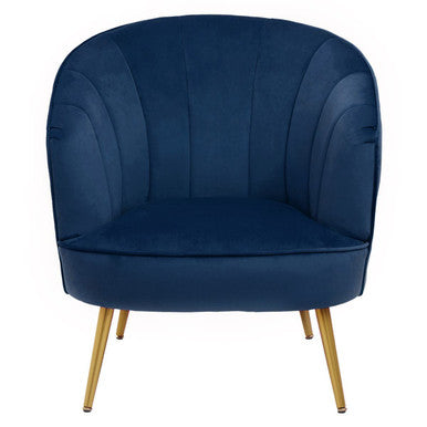 Blue armchair with gold legs on a white background