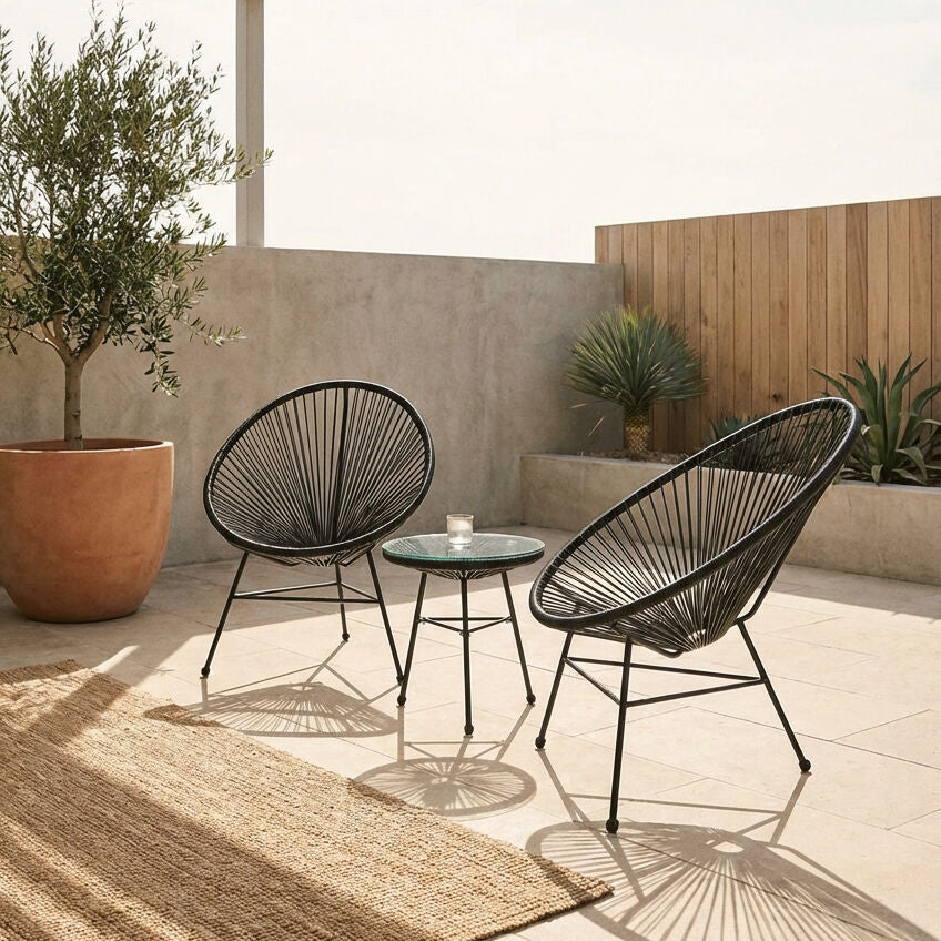 Miami Black Rattan 3 Piece Patio Set