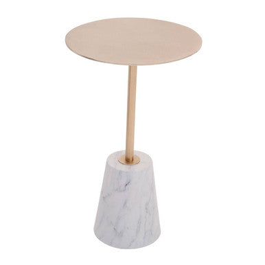 Avola Brushed Gold Side Table With White Marble Effect Base