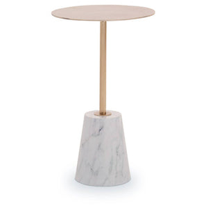 Avola Brushed Gold Side Table With White Marble Effect Base