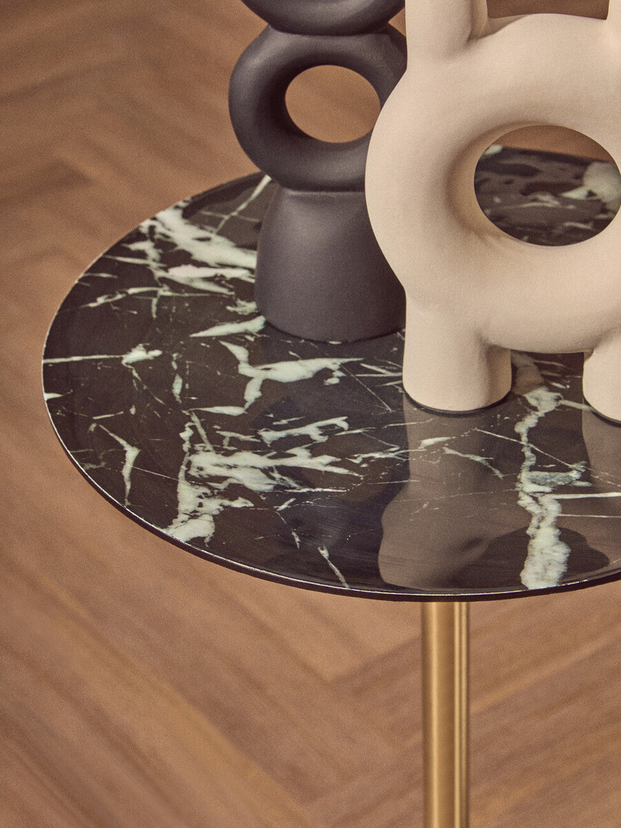 Avola Black Marble Effect Top Gold Base Side Table