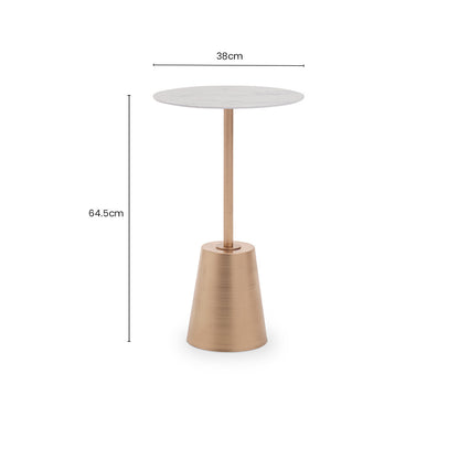 White Marble Effect Top Side Table with Gold Metal Base | Avola