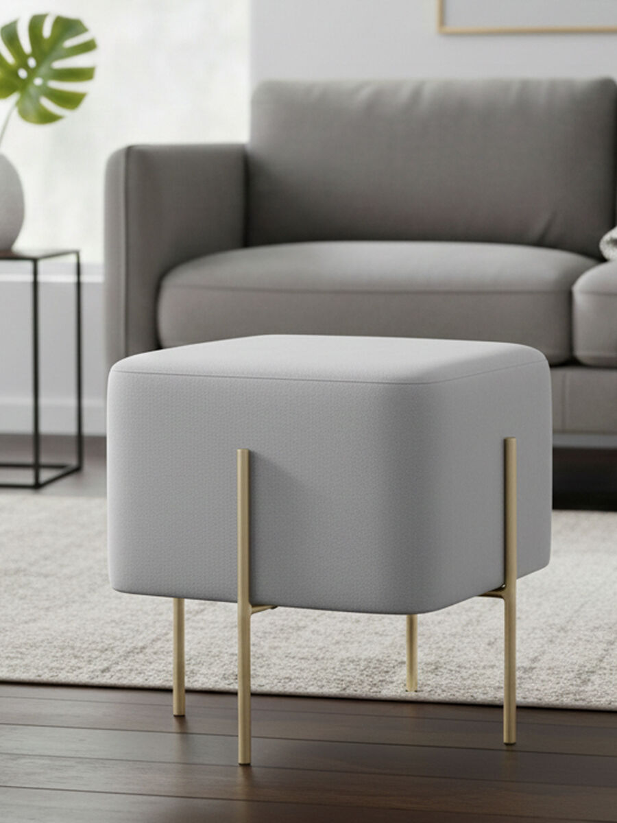 Hayes Square Grey Velvet Stool