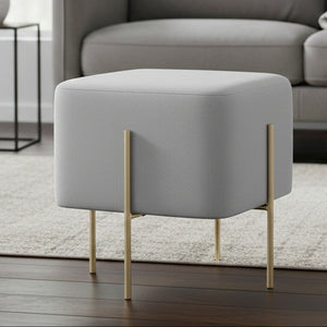 Hayes Grey Velvet Square Stool with Gold Finish Legs
