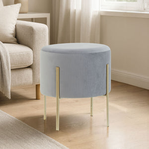 Hayes Grey Velvet Round Stool with Gold Finish Legs