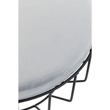 Hayes Round Grey Velvet and Black Metal Large Footstool