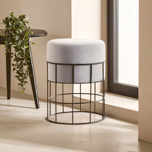 Hayes Grey Velvet Stool with Black Finish Wireframe Base
