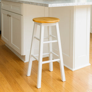 Chester White and Natural Tropical Hevea Wood Kitchen or Bar Stool