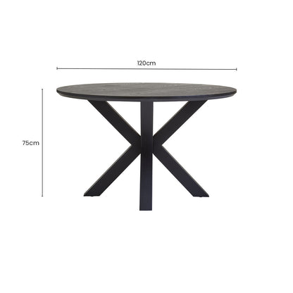 Black Wood Veneer Round Top Dining Table with Metal Legs, Salford
