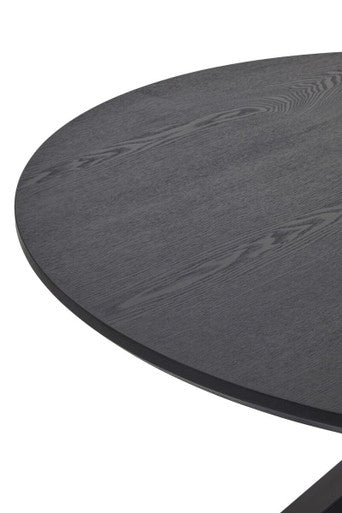Salford Black Wood Veneer Round Dining Table With  Metal Legs