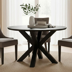 Salford Black Wood Veneer Round Dining Table with Metal Legs