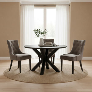 Salford Black Wood Veneer Round Dining Table With  Metal Legs