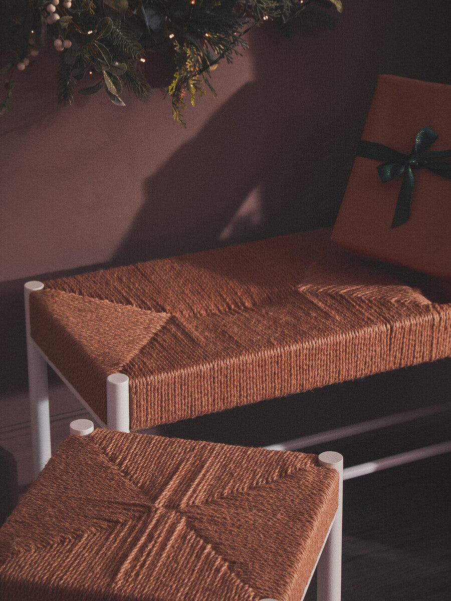 Bandar Small Natural Rope and White Wood Bench - Image 11