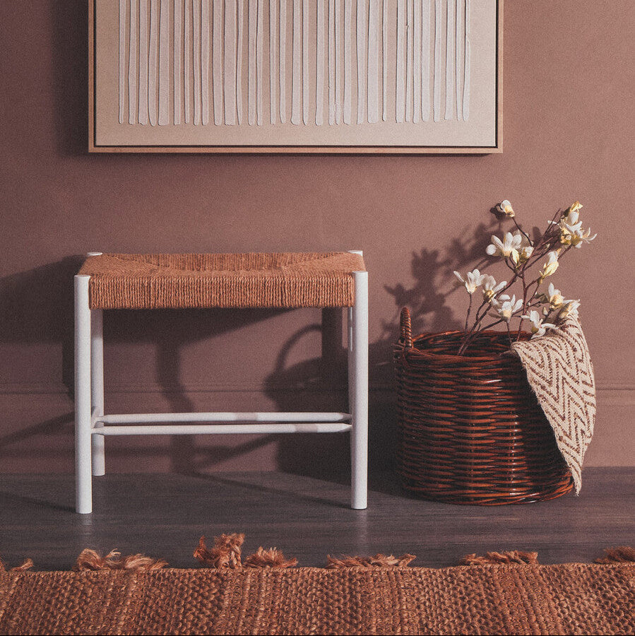 Bandar Small Natural Rope and White Wood Bench - Image 1
