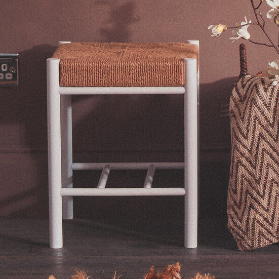 Bandar Natural Rope and White Wood Stool - Image 1