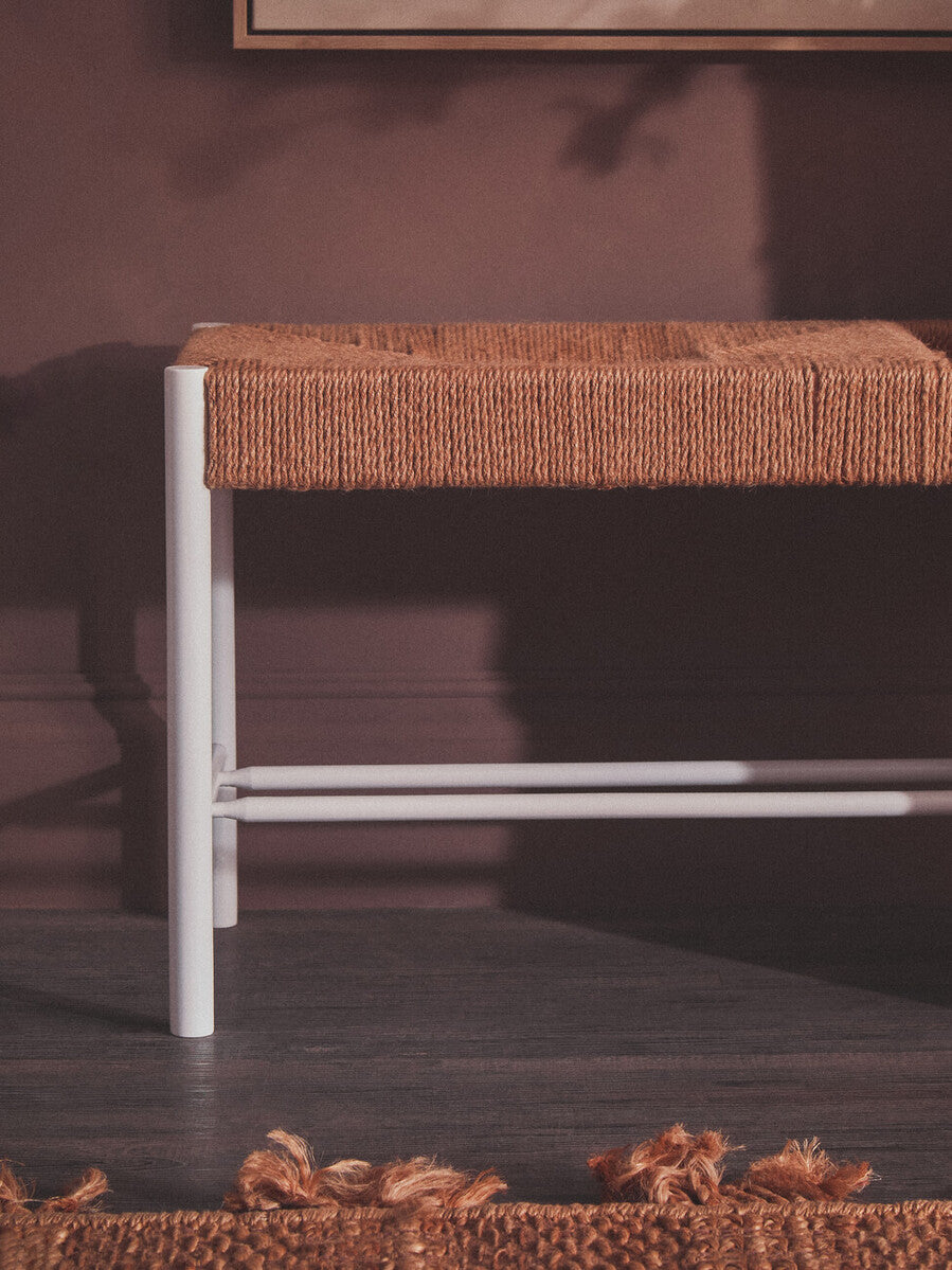 Bandar Large Natural Rope and White Wood Bench - Image 13