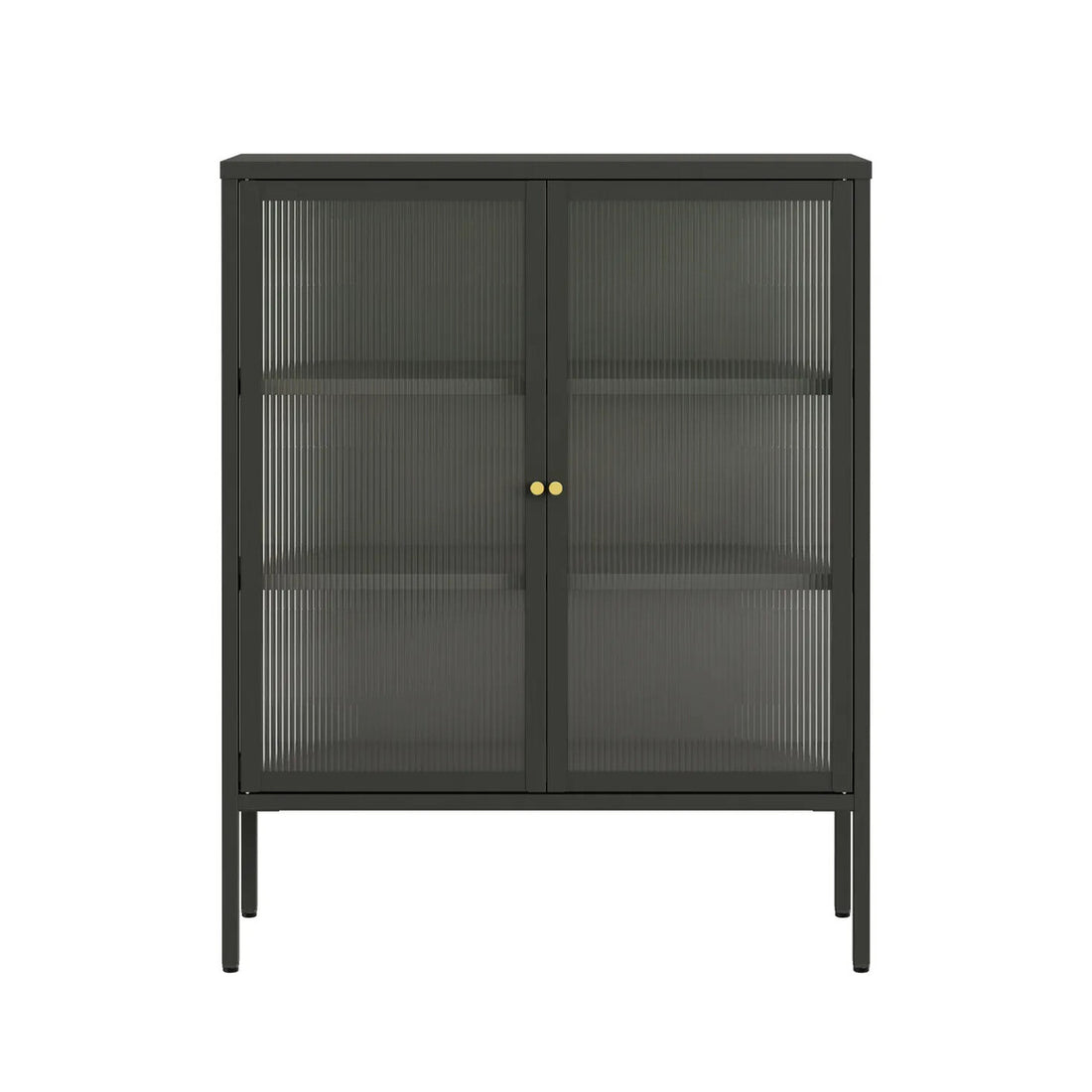 Addison Black Metal and Fluted Glass Door Cabinet