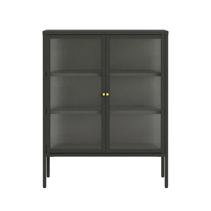 Addison Black Metal and Fluted Glass Door Cabinet