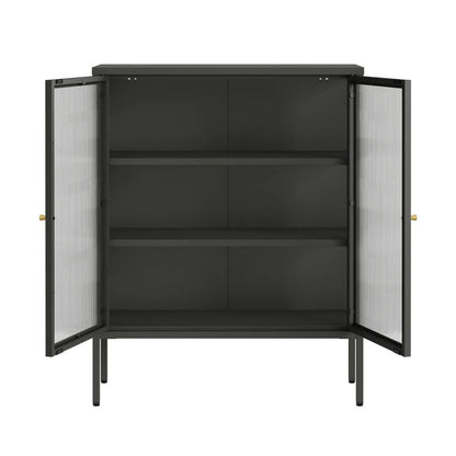 Addison Black Metal and Fluted Glass Door Cabinet