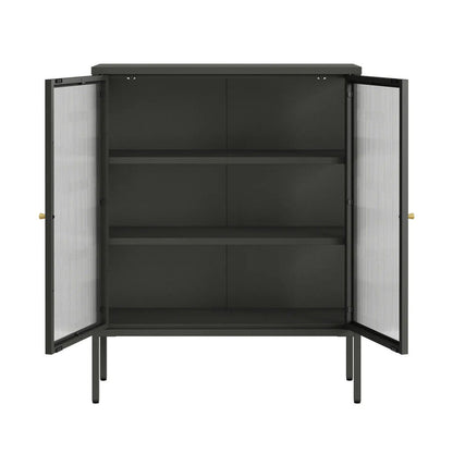 Addison Black Metal and Fluted Glass Door Cabinet