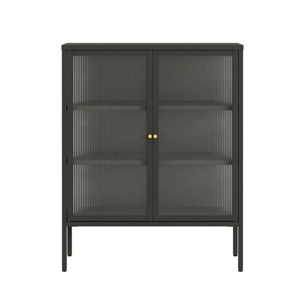 Addison Black Metal and Fluted Glass Door Cabinet