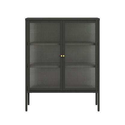 Addison Black Metal and Fluted Glass Door Cabinet