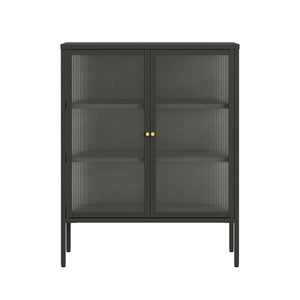 Addison Black Metal and Fluted Glass Door Cabinet