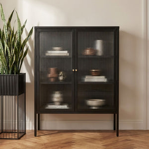 Black Metal and Fluted Glass Door Cabinet | Addison
