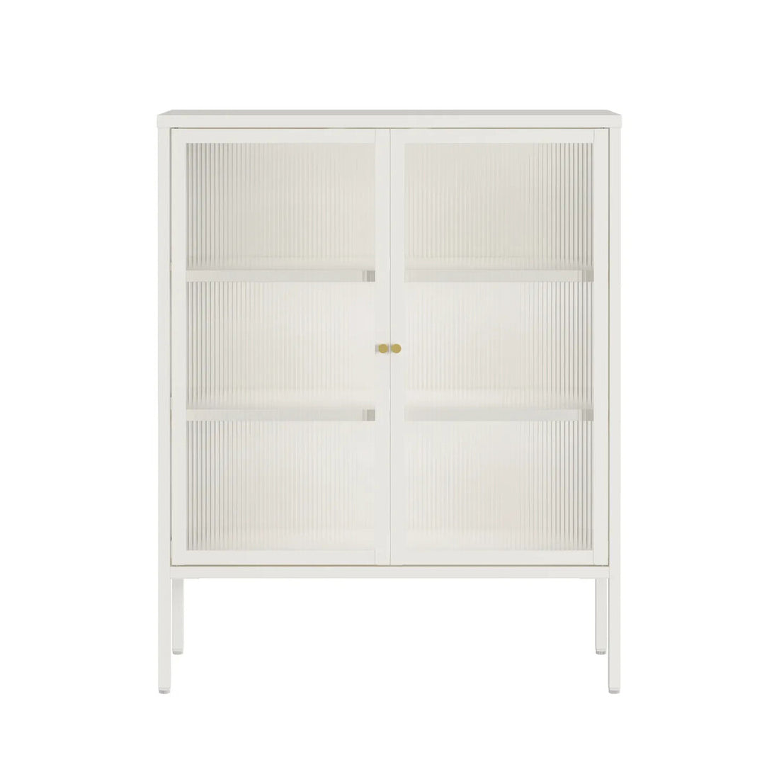 Addison Warm White Metal and Fluted Glass Door Cabinet