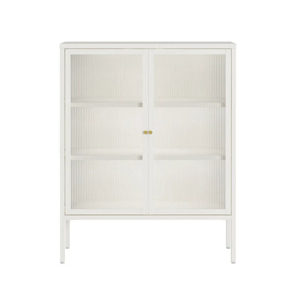 Addison Warm White Metal and Fluted Glass Door Cabinet