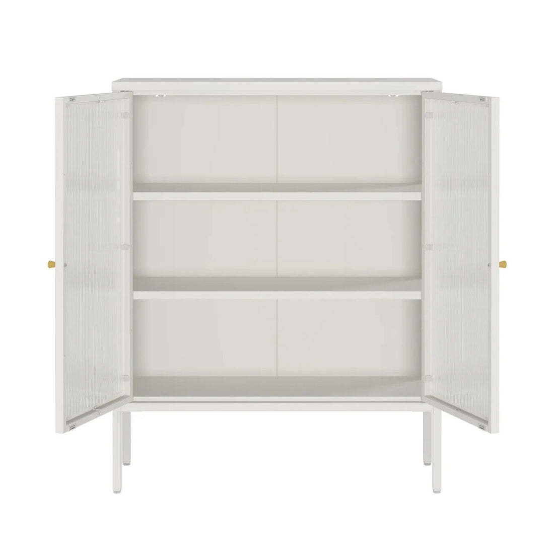 Addison Warm White Metal and Fluted Glass Door Cabinet