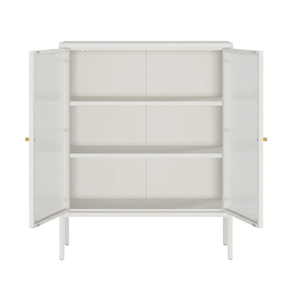 Addison Warm White Metal and Fluted Glass Door Cabinet
