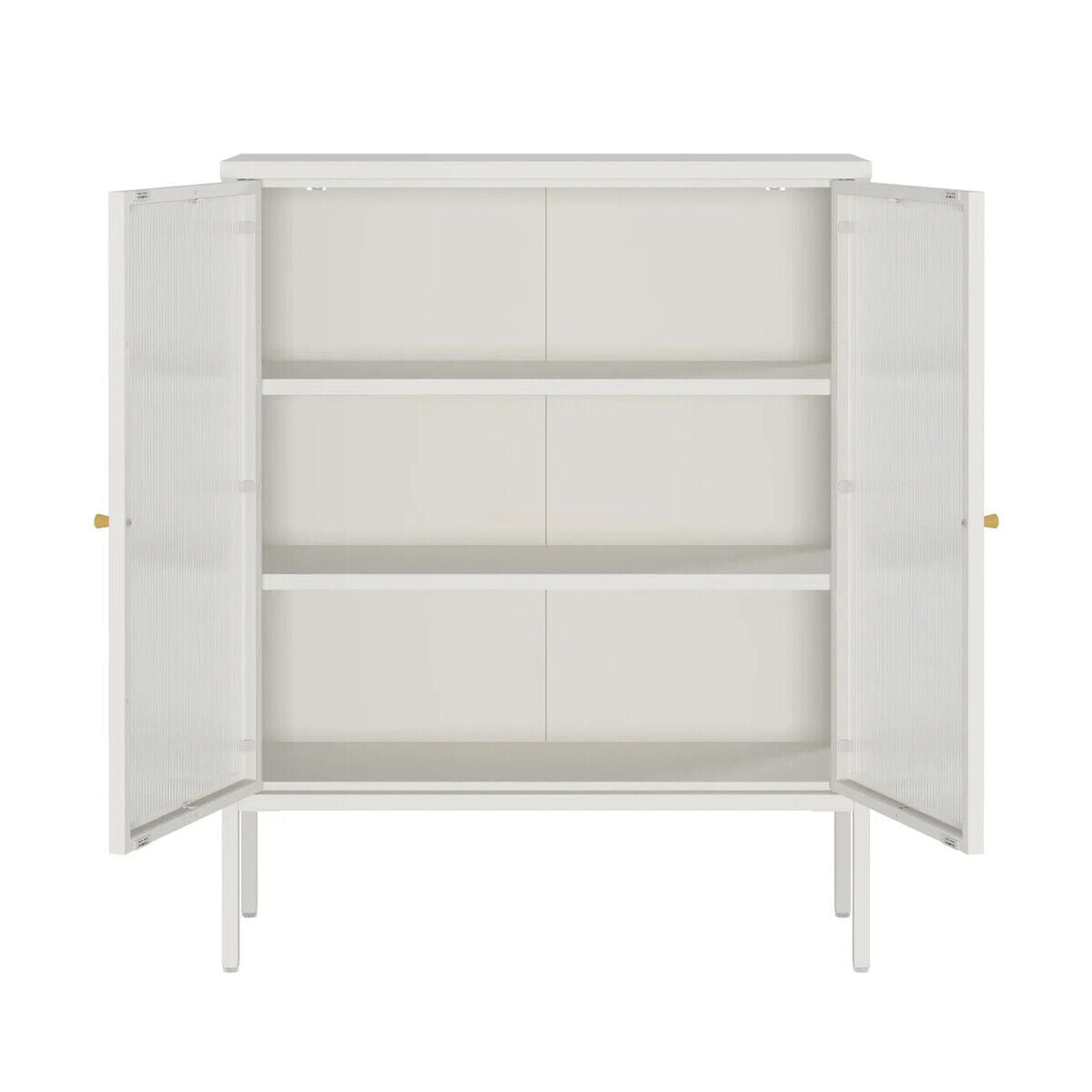 Addison Warm White Metal and Fluted Glass Door Cabinet