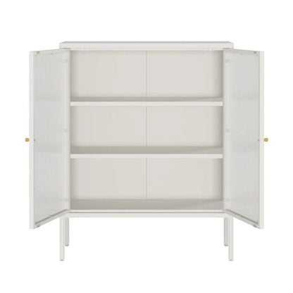 Addison Warm White Metal and Fluted Glass Door Cabinet