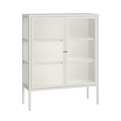 Addison Warm White Metal and Fluted Glass Door Cabinet