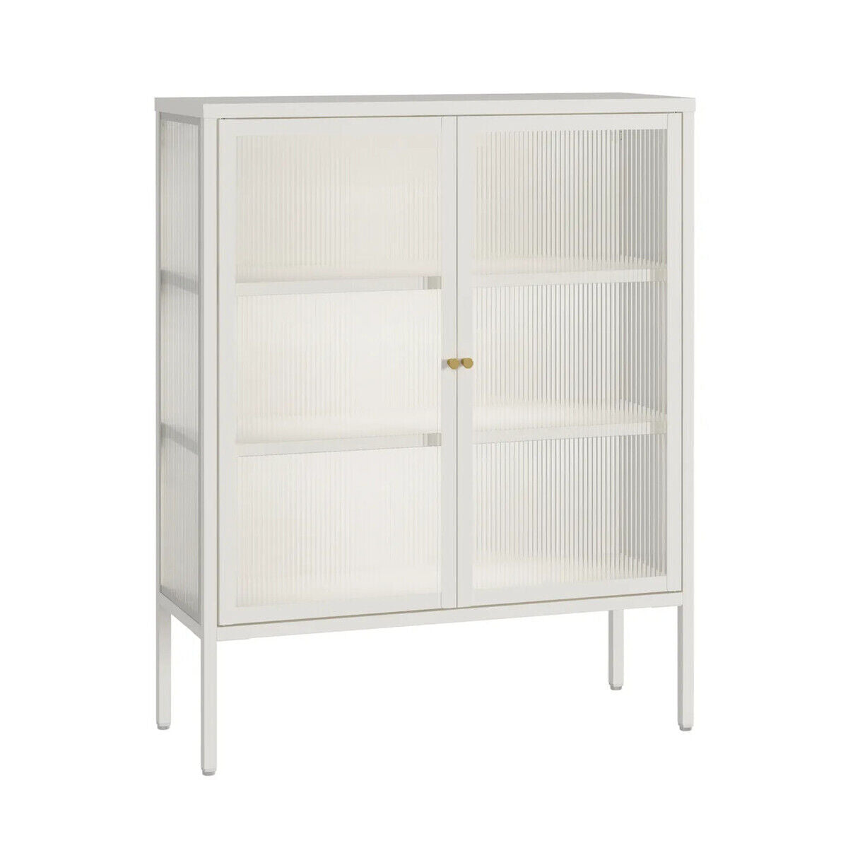 Addison Warm White Metal and Fluted Glass Door Cabinet