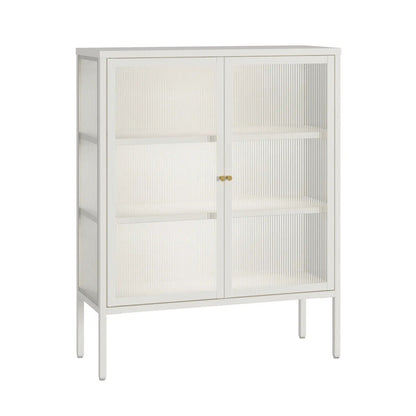 Addison Warm White Metal and Fluted Glass Door Cabinet