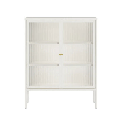 Addison Warm White Metal and Fluted Glass Door Cabinet