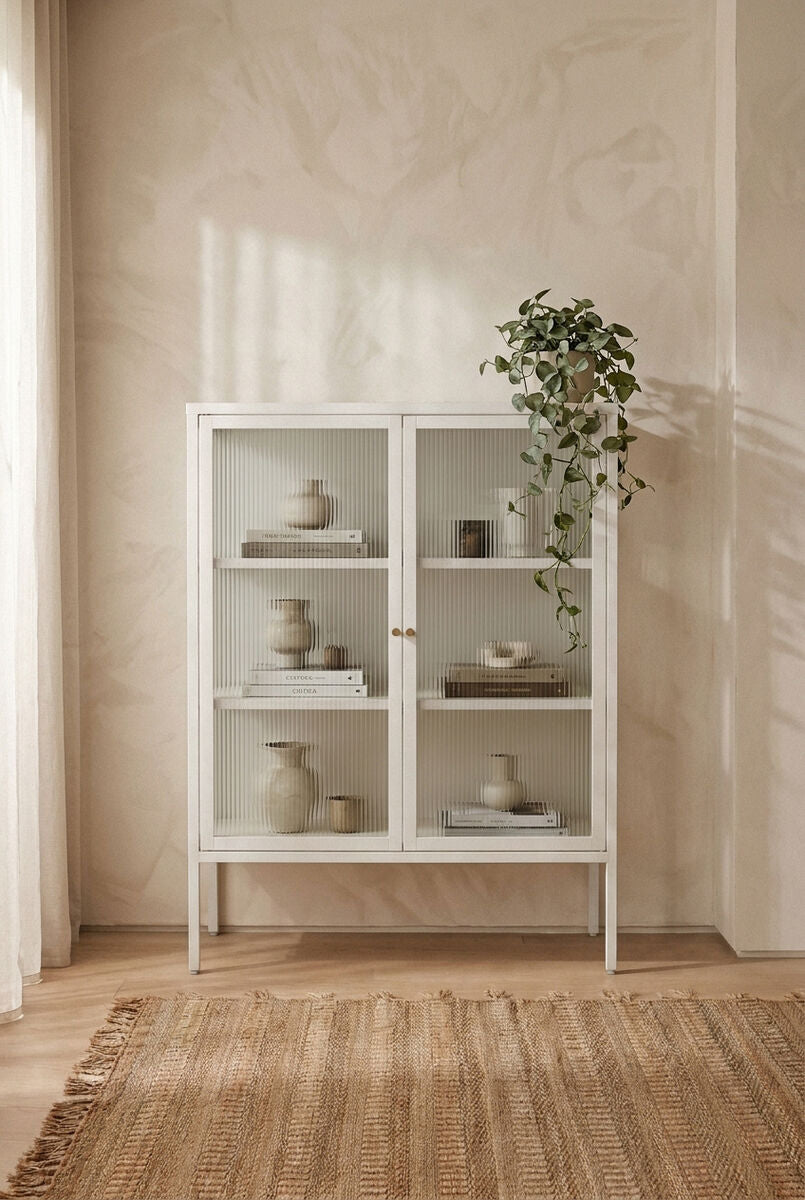 Addison Warm White Metal and Fluted Glass Door Cabinet