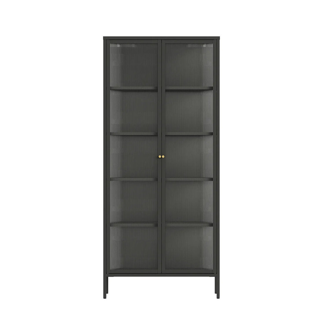 Addison Black Metal and Fluted Glass Door Tall Cabinet