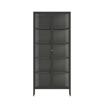 Addison Black Metal and Fluted Glass Door Tall Cabinet