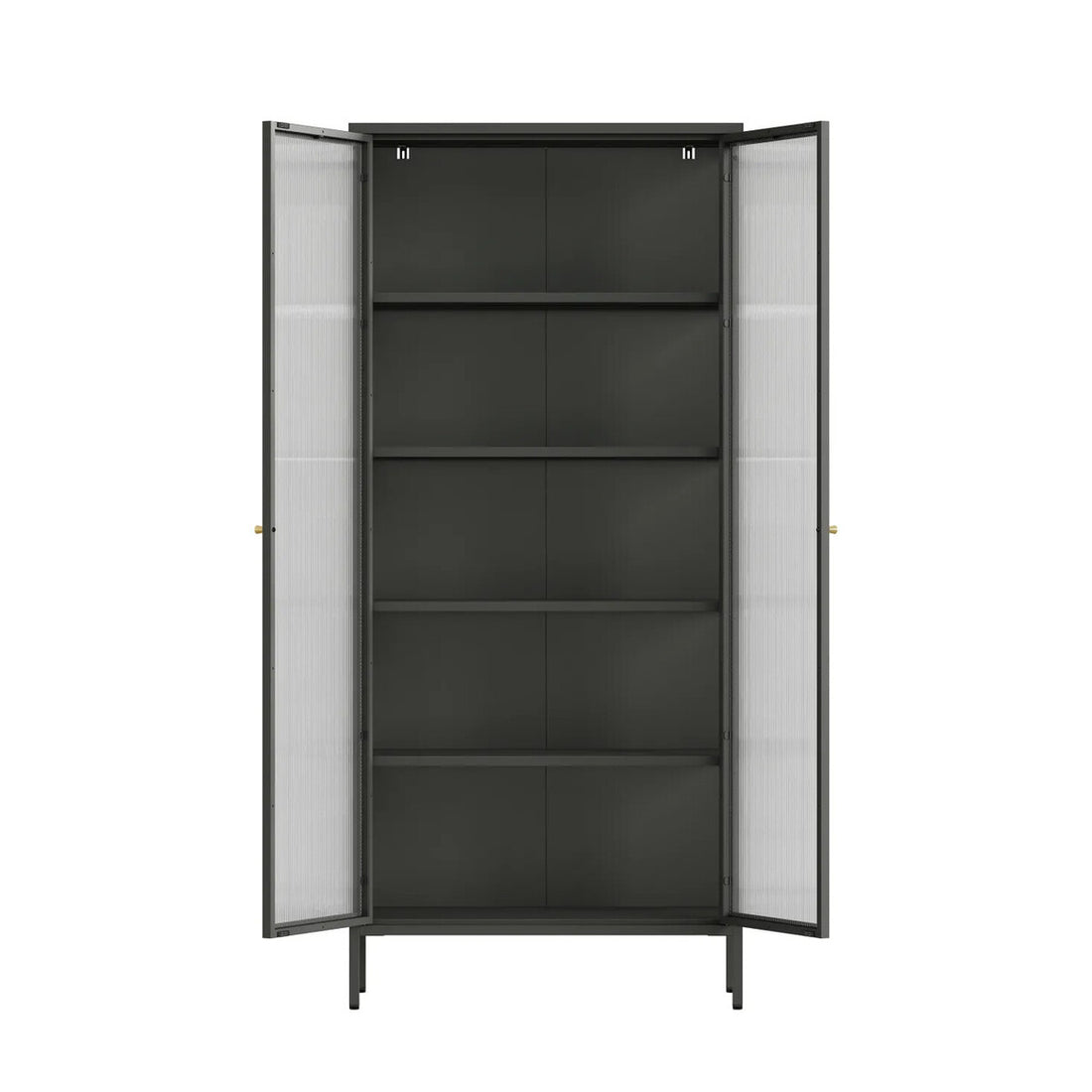 Addison Black Metal and Fluted Glass Door Tall Cabinet