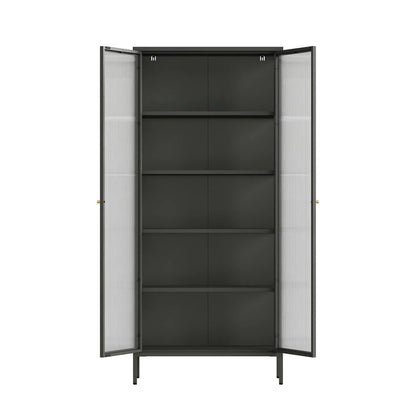 Addison Black Metal and Fluted Glass Door Tall Cabinet