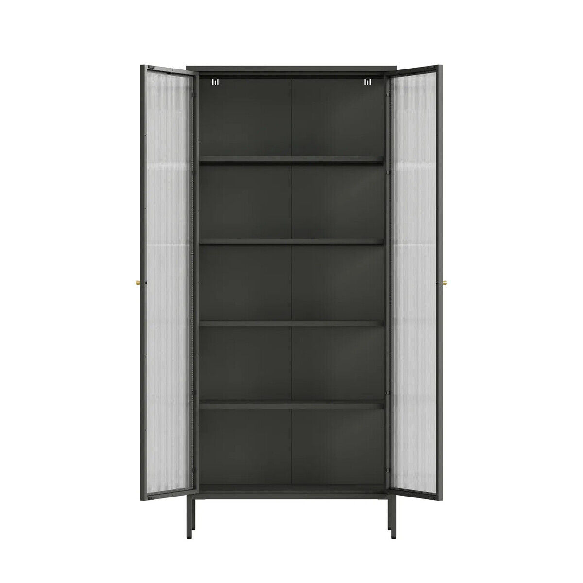 Addison Black Metal Tall Cabinet with Fluted Glass Doors