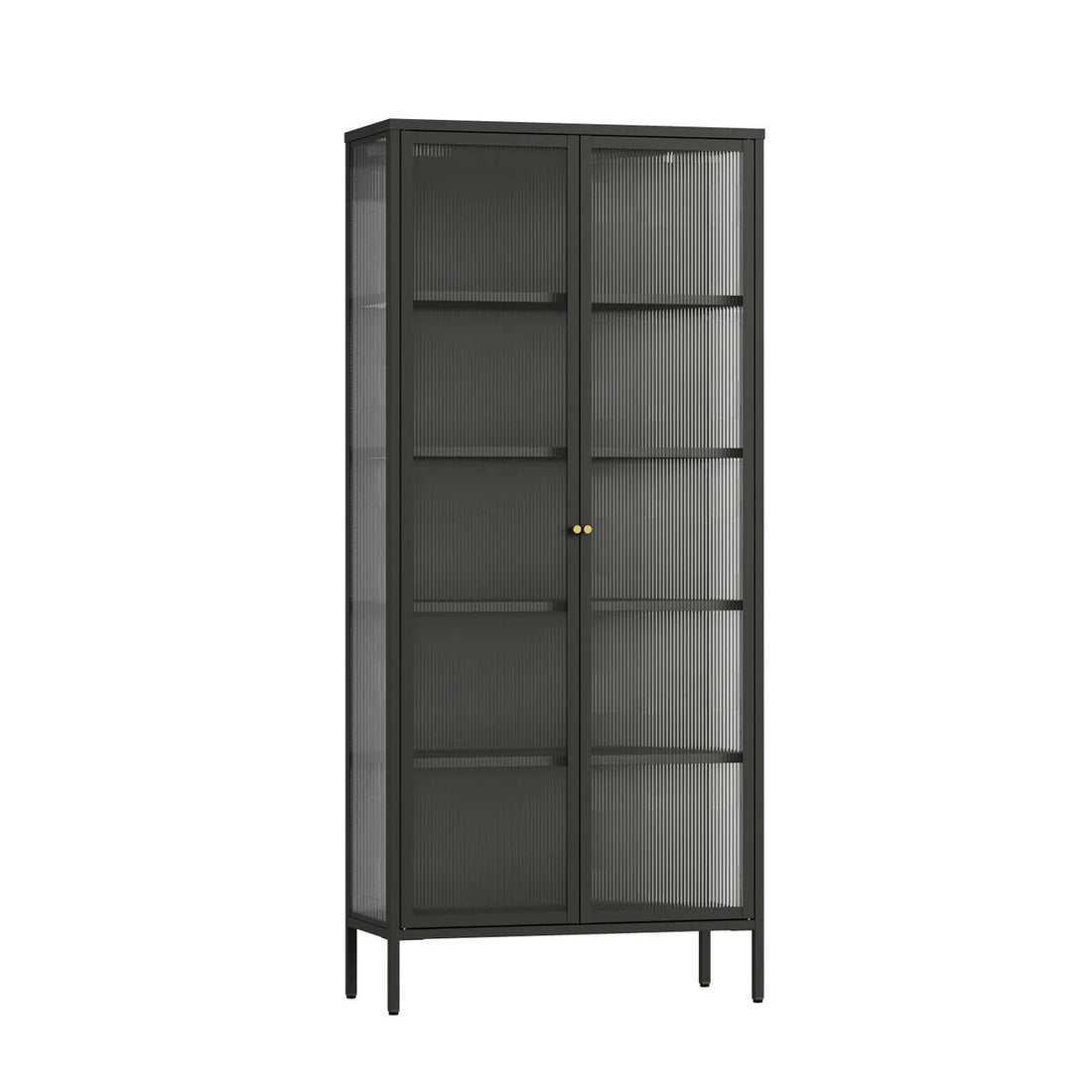 Addison Black Metal and Fluted Glass Door Tall Cabinet