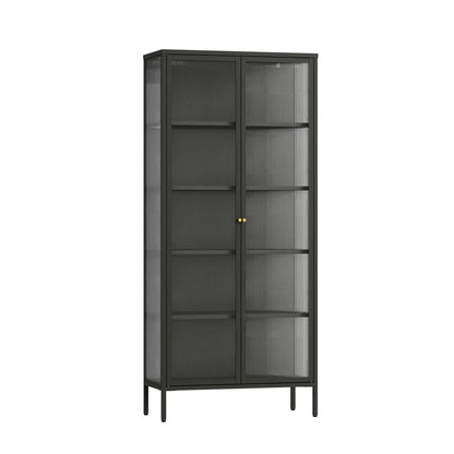 Addison Black Metal and Fluted Glass Door Tall Cabinet