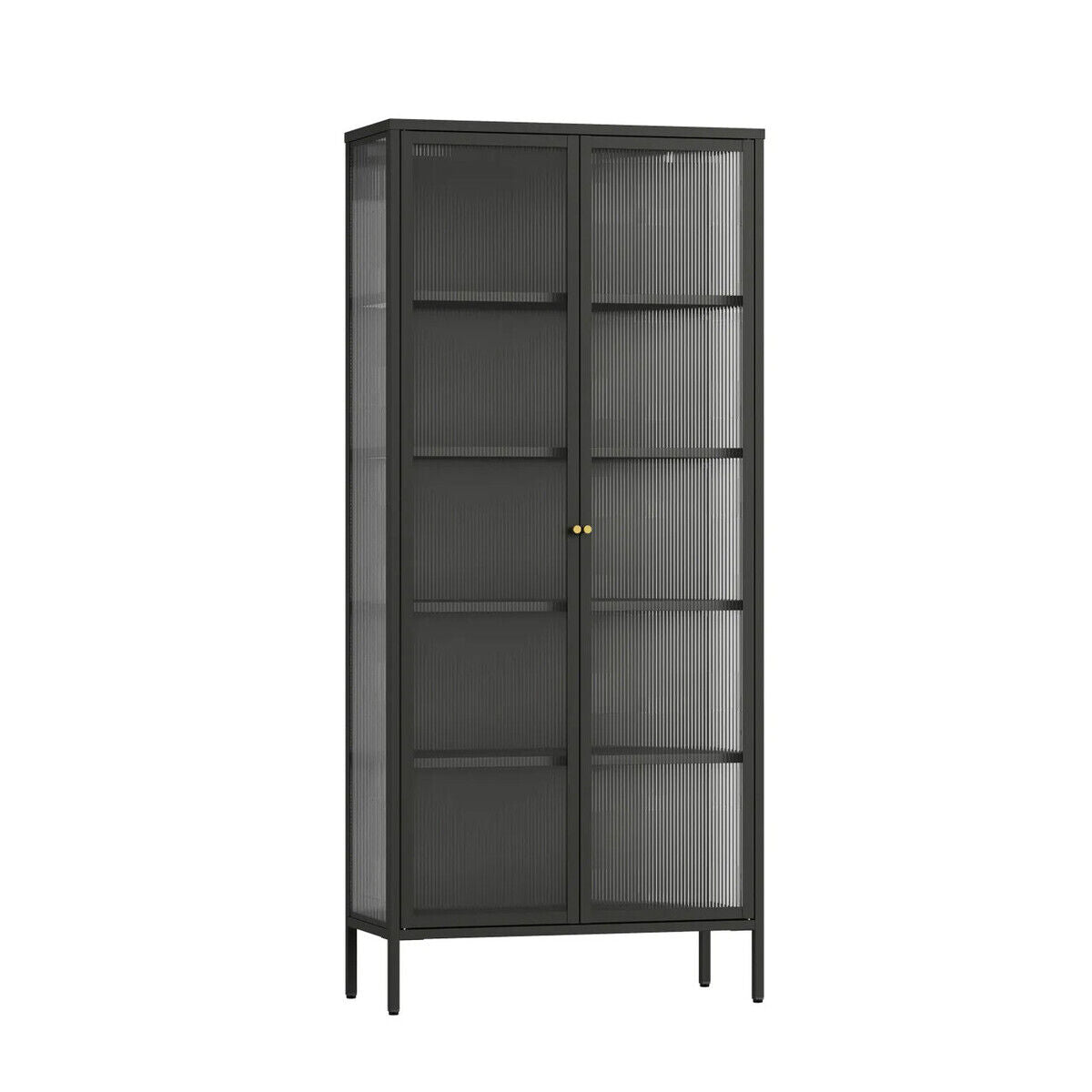 Addison Black Metal Tall Cabinet with Fluted Glass Doors