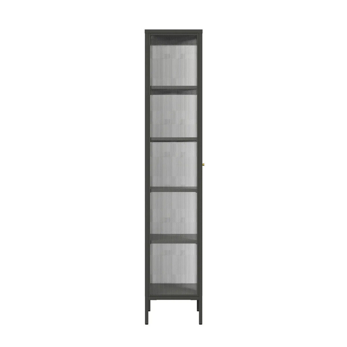 Addison Black Metal Tall Cabinet with Fluted Glass Doors