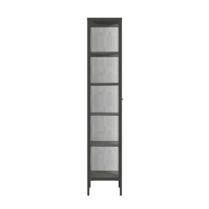 Addison Black Metal Tall Cabinet with Fluted Glass Doors
